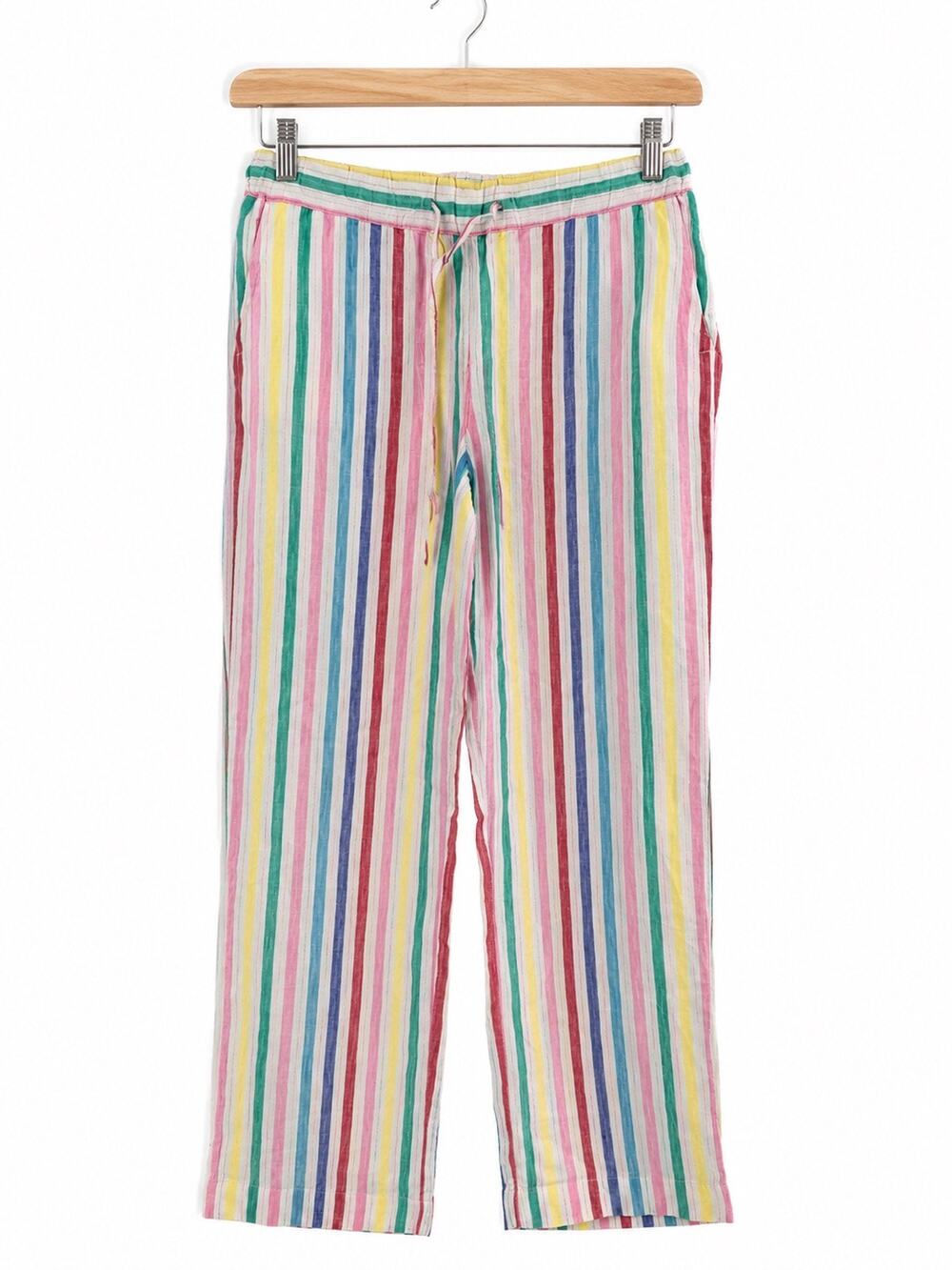Charter Club Womens Small Linen Pants Sunbeam Stripe Pull On Wide Leg Beach NWT